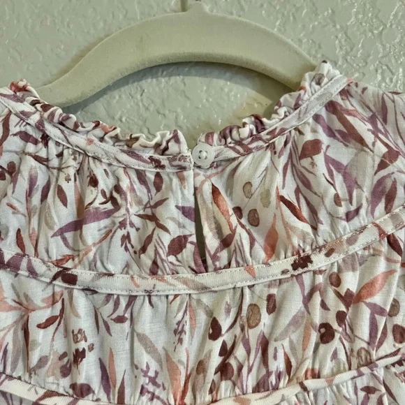 LOFT Cream and Purple Leaf Print Blouse - Picture 4 of 4